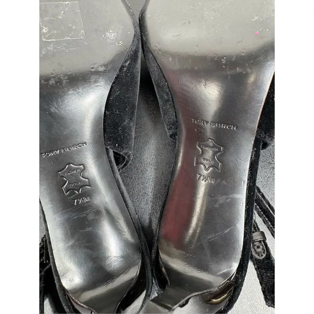 Tory Burch Women's Eleanor Pave Pointed Toe Slingback Pumps Black 7 1/2